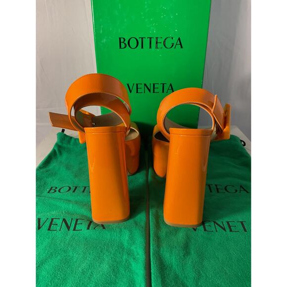 Bottega Veneta Tower Orange Leather Square Toe Ankle Strap Pumps Size 9.5 - Picture 4 of 6